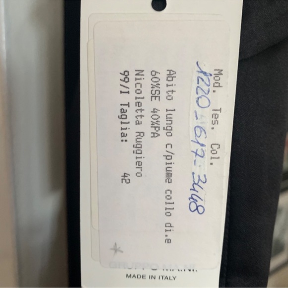 NWT Black Silk Gown with Shoulder Feathers and back slit - Picture 5 of 6